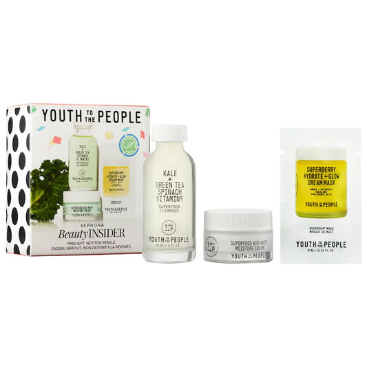 Kit YOUTH TO THE PEOPLE : Limpiador, crema y mascarilla tamaño viajero