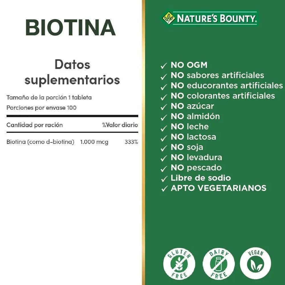 Biotina Nature’s Bounty 10,000 mcg 120 cápsulas